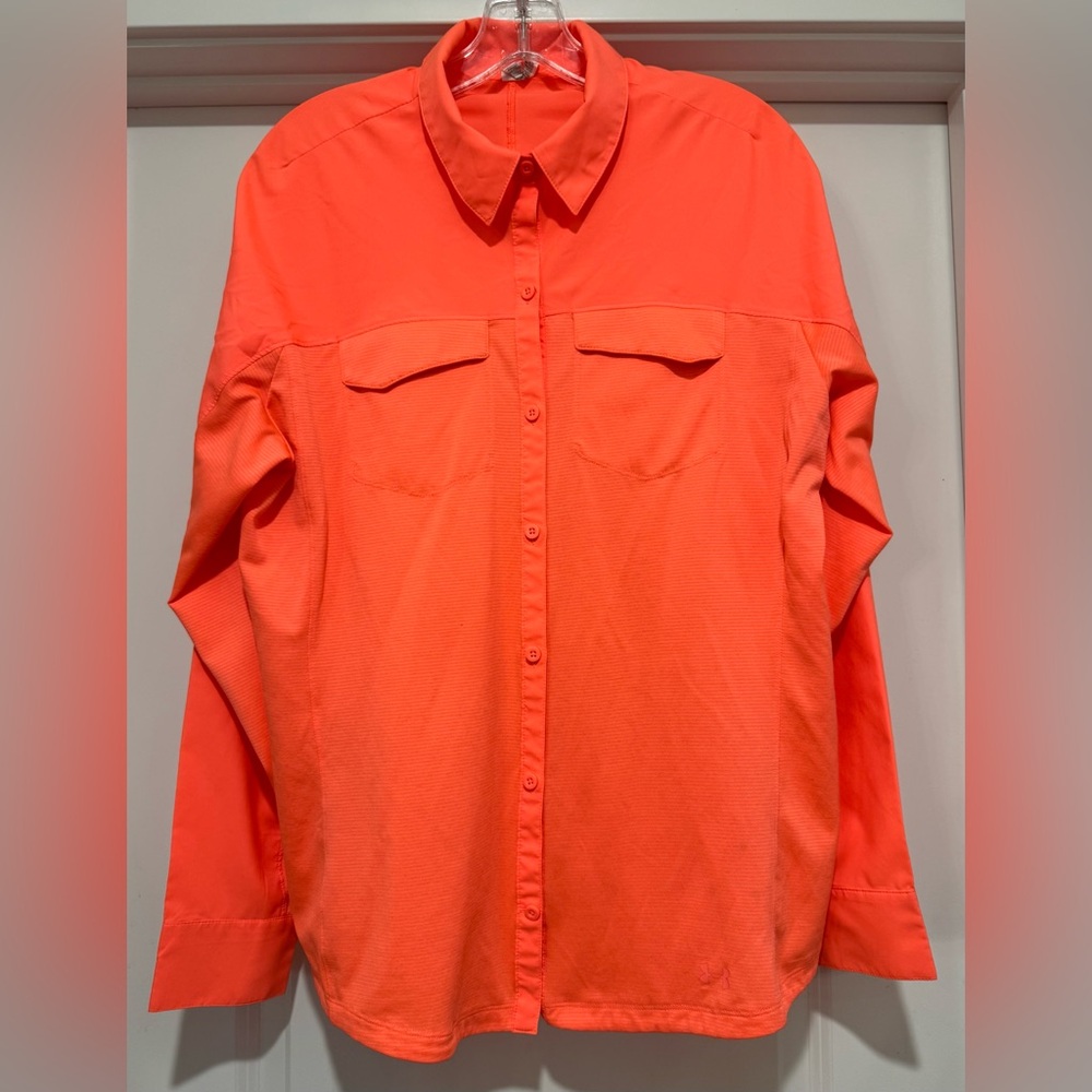 Under Armour Women’s Orange HeatGear Button Up Performance Shirt Size XL